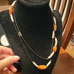 Miriam Haskell Amber and Cream Beaded Double-Strand Necklace